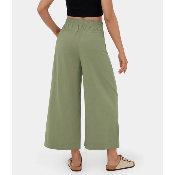 Halara High Waist Plicated Split Wide Leg Palazzo Capri Pants Loden Green SZ M - Picture 2 of 5